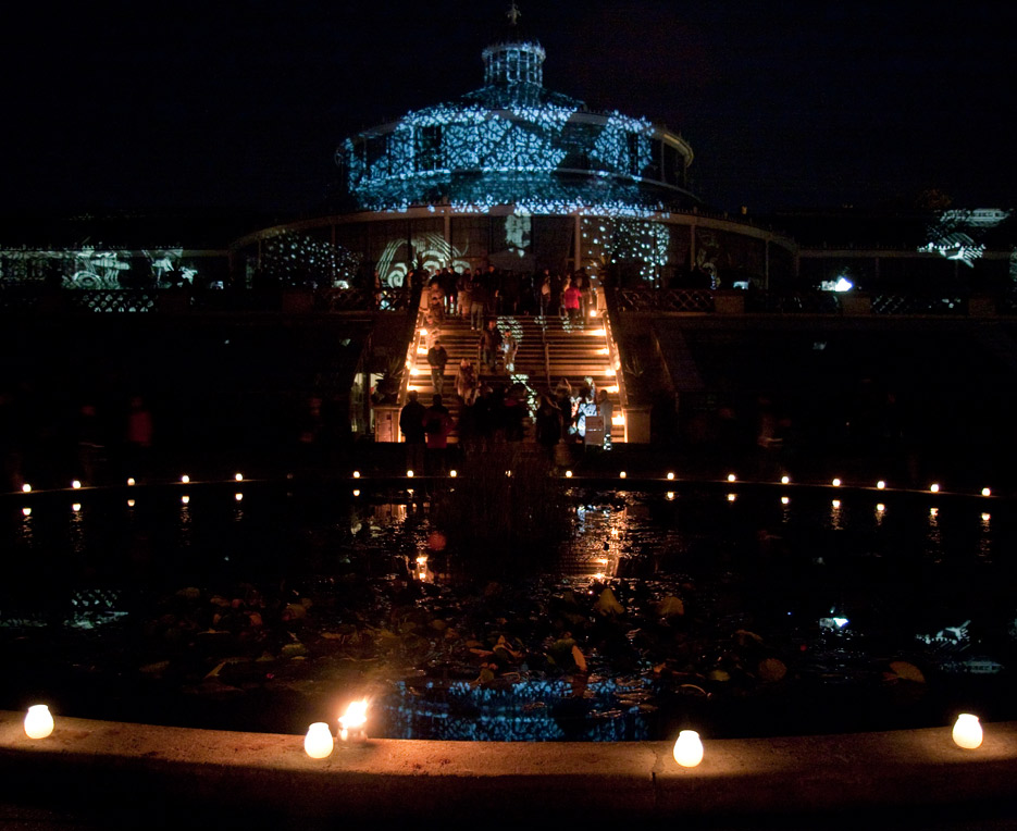 botanisk drivhus med lightshow